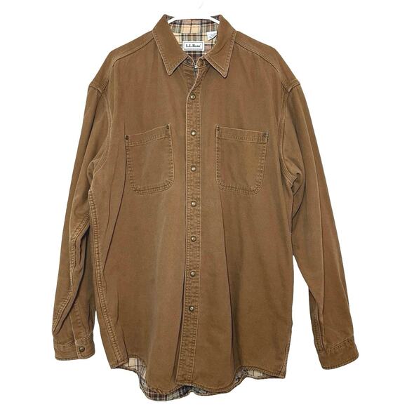 L.L. Bean Men’s Vintage Flannel Lined Canvas Shirt/Jacket Brown Size Large Tall - Picture 1 of 10